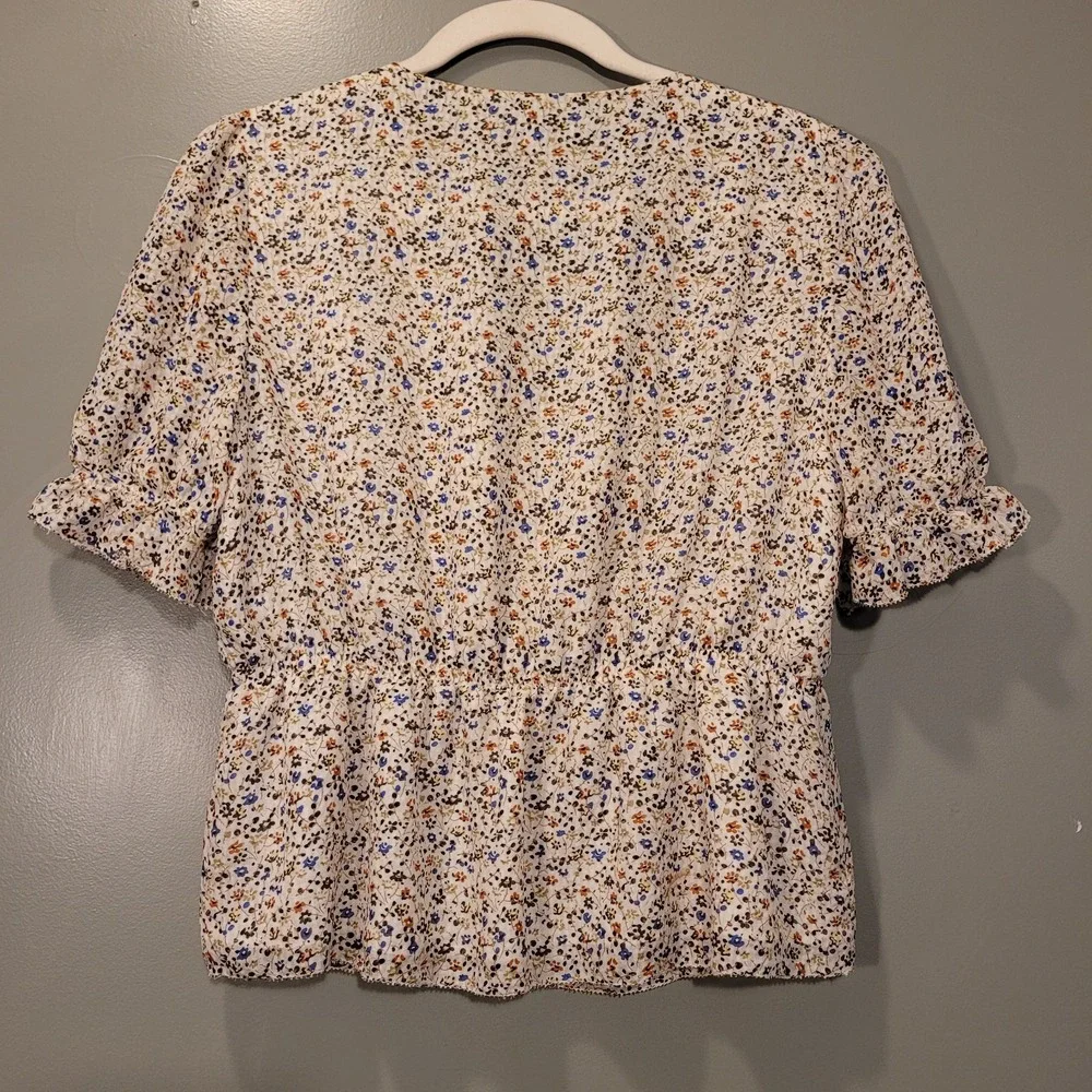 Madewell‎ Silk Floral Print Button Front Peplum Blouse, Women's Size S, Multi